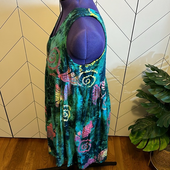 Vintage Inspired 90s Print Tie-Dye Green Pink Seashell Mini Dress Size Large - Picture 2 of 9